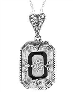 love Camphor Glass Jewelry, Star Setting, Art Deco Pendant Necklace, Queens Jewels, Filigree Necklaces, Art Deco Pendant, Engraved Design, Onyx Jewelry, Filigree Pendant