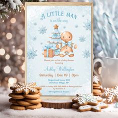 a little man is on the way baby shower party with cookies and gingerbreads