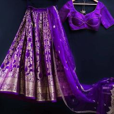 The Most Unique & Fabulous Banarasi Lehengas we Spotted! | WedMeGood Banarasi Lehenga Designs, Purple Lehenga, Lehenga And Blouse, Lehenga Saree Design, Bridal Lengha, Bridal Lehenga Designs, Half Saree Lehenga