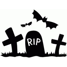 a graveyard with bats flying over it and the word rip written in black on top