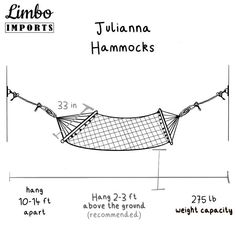 the diagram shows how to hang in a hammock with measurements for each section