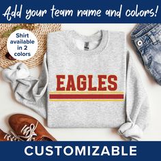 Gear up for game day with this retro-inspired sweatshirt featuring your favorite team mascot customized in the colors of your choice. ** SWEATSHIRT FEATURES ** This unisex heavy blend crewneck sweatshirt is made from polyester and cotton and is created for comfort. .: Medium-heavy fabric (8.0 oz/yd² (271.25 g/m .: Loose fit .: Runs true to size .: 50% cotton, 50% polyester .: Sewn-in label .: Without side seams ** SIZING ** Product sizing is unisex and runs true to size. Please carefully review Sports Mascot, Mascot Shirt, Funny Couple Shirts, Games For Moms, Applique Sweatshirt, School Sweatshirts, Teacher Team, Team Mascots, Spirit Shirts