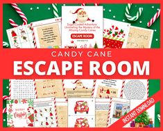 the candy cane escape room has been decorated with christmas themed items and is ready to be used