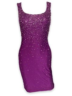 "Stunning Gianni Versace rare purple embellished beaded dress from Spring Summer 1996 and is a seen on the runway on Linda Evangelista and on Donatella Versace in black Size: Italian 40, the material has some stretch  Material: Nylon, Silk, Spandex blend Condition: Good condition, no flaws Measurements: Bust- 29.5\" Waist- 25.5\" Length- 36\"" Glamorous Purple Sequin Evening Dress, Purple Fitted Evening Dress, Glamorous Purple Sequin Dress For Gala, Purple Sequin Evening Dress For Party Season, Purple Sequined Cocktail Evening Dress, Purple Sleeveless Sequin Evening Dress, Purple Fitted Sequin Evening Dress, Purple Sequined Evening Dress For Cocktail, Fitted Purple Sequin Evening Dress