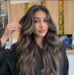 Blonde Hair With Dark Eyebrows, Cool Tone Highlights Brunettes, Dark Hair Money Piece, Ashy Dark Brown Hair Balayage, Darker Balayage, Icy Blonde Highlights On Dark Hair, Brown Bayalage Hair, Highlights Straight Hair, Brown Fall Hair