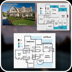 the floor plan for this house is shown in blue and white, with two separate rooms