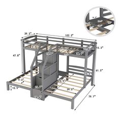 the bunk bed frame is shown with measurements for each side and bottom panel on it