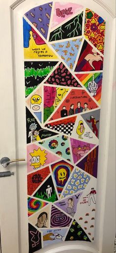 the door is decorated with many colorful pictures