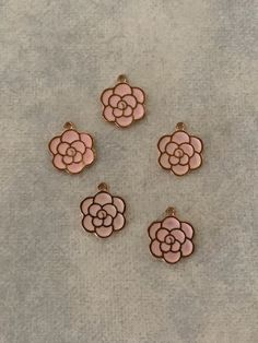 "5 pink and gold flower charms, pink flower charms, pink flower pendant, pink flower jewelry, flowers for earrings, flowers for necklace ★ Charm Size: 3/4\" L X 5/8\" W. ★ More charms, beads, pendants, jewelry making supplies and buttons available at https://www.etsy.com/shop/ElevenWestDesigns" Jewelry Flowers, Necklace Charm, Flower Jewelry, Gold Flower, Flower Charm, Flower Jewellery, Gold Flowers, Flower Pendant, Pink Flower