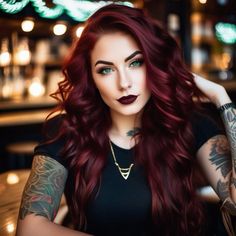 Garnet Red Hair Color, Cherry Cola Hair Color With Blonde, Dark Root Hair Colours, Current Hair Trends 2024, Blackish Red Hair, Red Magenta Hair, Red Undertone Hair, Hair Inspiration Dark, Gothic Red Hair