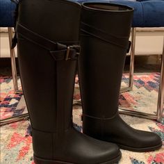 Cute/Classy Gently Used Burberry Knee High Rain Boots Size 36 European/6 Us I’m A Size 6.5 And They Fit Well Made In Italy High Rain Boots, Burberry Black, Burberry Shoes, Winter Rain, Riding Boots, Rain Boots, Knee High, Burberry, In Italy