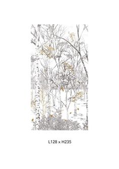 a drawing of trees in the snow with yellow leaves and brown berries on it's branches