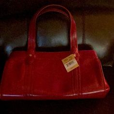 Scarlet Handbag Nwt Tan Satchel Bag For Formal Occasions, Formal Tan Satchel Bag, Classic Red Handheld Shoulder Bag, Handheld Tan Satchel For Shopping, Classic Red Bag With Top Carry Handle, Classic Burgundy Shoulder Bag, Red Handheld Bag With Gold-tone Hardware, Red Handheld Bags With Gold-tone Hardware, Classic Red Shoulder Bag For Travel