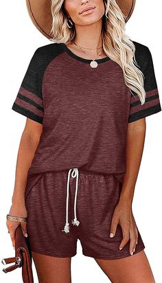 This two piece loungewear set is roomy and comfortable enough to sleep in. Throw on sneakers, and it's cute enough to wear on errands or a walk. The fabric is light and breathable, perfect for spring and summer wear! The functional drawstring on the shorts can adjust to a custom fit. Soft, cottony fabric Matching two-piece set Drawstring pull on shorts 65% cotton, 35% Polyster Two Piece Loungewear, Striped Pajama, Pajama Lounge, Striped Two Piece, Striped Pyjamas, Womens Jersey, Lounge Shorts, Loungewear Set, Set Women