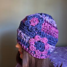 Crochet Handmade Flower Medium Beanie Clean Never Worn New. Warmest Winter Hat Wash Suggestion In Tied Socks Or Pantyhose Sock To Prevent Piling Fuzz And Maintain Form. Moveable Flower Wherever You Want It. Navy Blue Red Shades And Blueberry Speckled Stars Bands With Adorable Flowers. American Made One Size Purple Crochet Hat For Spring, Purple Crochet Hat For Spring, Handmade Purple Crochet Hat For Spring, Bohemian Purple Crochet Hat, Purple Bohemian Winter Hats, Multicolor Bohemian Beanie, Purple Crochet Hat For Winter, One Size, Floral Beanie, Flower Beanie