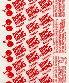 some red and white stickers are on the side of a paper bag that says duns