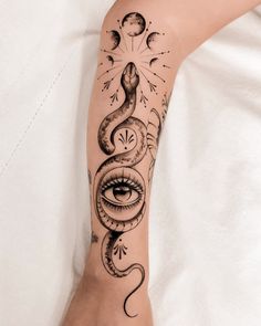 a woman's arm with a tattoo on it and an eye in the middle