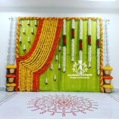 Decoration For 25th Wedding Anniversary, Pellikuturu Decor, Pellikuthuru Decoration, Indian Baby Shower Decorations, Leaf Decor Wedding, Mandap Decoration, Hall Decorations, Pooja Decor, Home Flower Decor