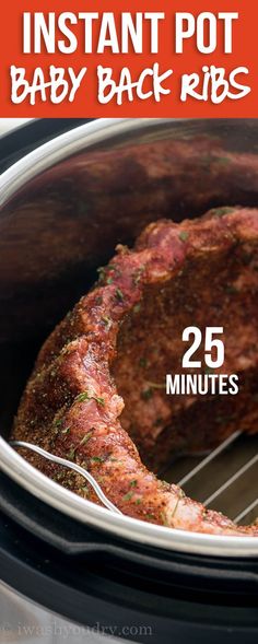 an instant pot baby back ribs recipe in the slow cooker with 25 minutes remaining