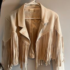 Altard State Fringe Jacket Never Worn Size Medium Chic Beige Outerwear With Fringe, Chic Beige Fringe Outerwear, Beige Long Sleeve Outerwear With Fringe, Fitted Beige Cropped Jacket For Fall, Spring Cream Outerwear With Fringe, Cream Long Sleeve Fringe Outerwear, Cream Fringe Outerwear For Spring, Spring Cream Fringe Outerwear, Cream Fringe Outerwear For Fall