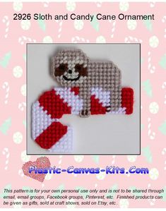 a crochet pattern for a slotty bear and candy cane ornament