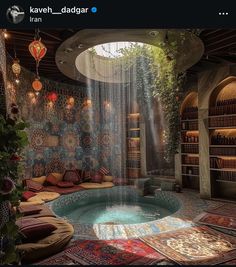 an indoor hot tub in the middle of a room