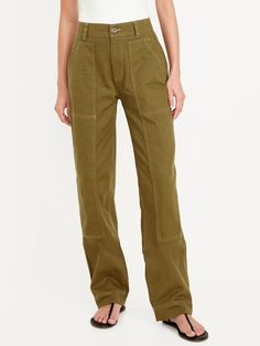 button front belt loops zip fly front workwear pockets back patch pockets hammer loop match back to our crop utility jacket Basic Essentials, Pants Green, Utility Pants, Twill Pants, Old Navy Women, Back Patch, Bottom Clothes, Utility Jacket, Fall Wardrobe