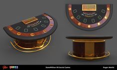 an image of a casino table with gold trimmings and black cloth on it