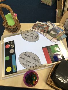 a table topped with lots of papers and pictures