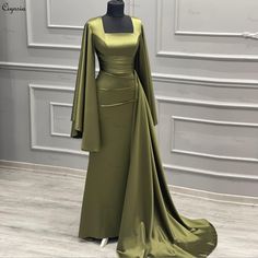 Ciynsia Abendkleider Green Muslim Formal Dress Mermaid Islamic Dubai Kaftan Arabic Long Sleeve Dress Party Elegant, Formal Dresses Mermaid, Hot Prom Dress, Muslim Evening Dresses, Long Sleeve Evening Gowns, Spring Maxi Dress, Classy Prom Dresses, Modest Bridesmaid Dresses, Fancy Dresses Long