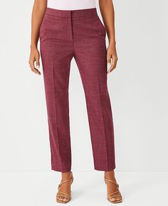 Elevate your wardrobe with the Petite Eva Ankle Pant in Cross Weave - Curvy Fit by Ann Taylor. These pants are designed to flatter with a curvy fit, featuring a lean leg and an ankle-grazing crop that enhances your silhouette. Perfect for any season, the textured cross weave fabric adds a sophisticated touch.

- Size: Petite 00
- Color: Plum Rose
- Gender: Female
- Material: 68% Polyester, 30% Rayon, 2% Spandex
- Features: Front zip with hook-and-bar closure, front off-seam pockets, back besom p Cropped Pants Outfit, Outfit For Petite Women, Lean Legs, Knitted Suit, Petite Pants, Petite Women, Dresses For Teens, Casual Fall Outfits, Business Casual Outfits