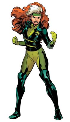 a woman in a green and yellow costume with her arms out, standing on one leg