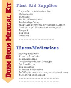 Great list {free printable} of what to include in a first aid kit for college students!  Made one for my son & he's already used it 3 times First Aid Kit List, Diy First Aid Kit, College Checklist, Allergy Medicine, Cough Medicine, Cold Medicine, College Care Package, College Essentials, Medical Kit