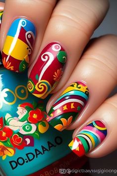 Summer Nails That Bring the Joy Mexican Nails Designs, Mexican Style Nails, Mexican Nails, Summer Nail Art Designs, Nail Color Trends, Trendy Nail Art Designs, Nail Art Ombre, Best Nail Art Designs, Unique Nails