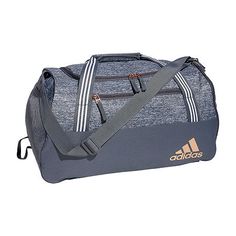 This adidas duffel bag is designed for the gym, team travel or a weekend away. It has a roomy main compartment with inner zip pockets. A ventilated shoe garage keeps wet or muddy items separate. A mesh pocket at the other end holds your water bottle.Closure Type: ZipperPockets: 2 Outside Zipper PocketsMeasurements: 12 Height/Inches, 11 Width/Inches, 21 Depth/InchesBase Material: 100% PolyesterCare: Wipe CleanCountry of Origin: Imported Duffel Bags, Duffel Bag, The Gym, Gym Bag, Zip Pockets, Duffle Bag, Porter, Garage, Water Bottle