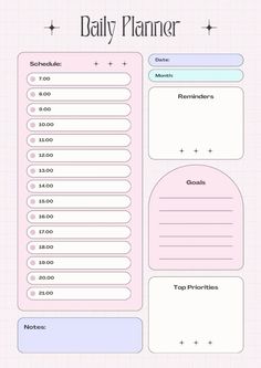 the daily planner is shown in pink and blue