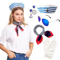 PRICES MAY VARY. Our Nautical Costume For Women set has it all to make this a big awesome day This set of Nautical Accessories can be use cosplay party, Nautical bachelorette party ,Nautical party You will get 1 x Sailor Hat ,1x Sailor Scarf, 1 x sunglasses, 2 x gloves, 2 x earrings DIY your Nautical party! Use our Sailor Costume Accessory to celebrate your impressive moment If you have any problem, please let me know Our Nautical Costume For Women set has it all to make this a big awesome day! Nautical Bachelorette Party Favors, Nautical Costume, Sailor Party, Nautical Bachelorette Party, Nautical Bachelorette, Sailor Costume, Nautical Accessories, Navy Hat, Costume For Women