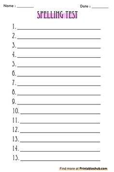 Free Printable Blank Spelling Test Template PDF Homeschool Essentials, Spelling Practice Worksheets, Spelling Test Template, Spelling Quiz, Bill Tracker Printable, Spelling Words List, Classroom Assessment, Spelling Test, Spelling Practice