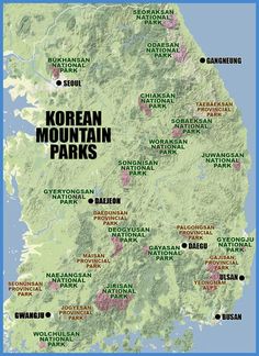 the korean mountain parks are located on this map, and there are many places to see them