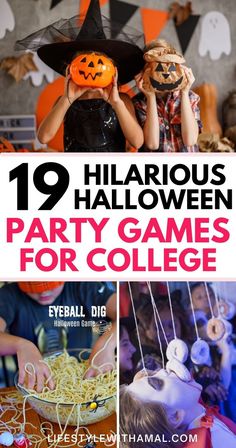 halloween party games for kids with text overlay that reads 19 hilarious halloween party games for college