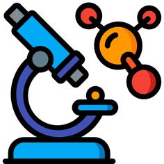 a microscope with an orange ball in the center and two red balls coming out of it