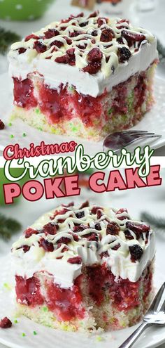 christmas cranberry poke cake on a plate