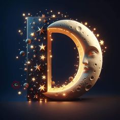 the letter d is made up of stars and moon