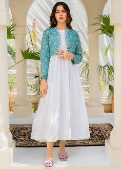 White Frock With Jacket, Frocks With Jackets, Jacket Frock Design, Long Frock With Jacket, Long Frocks Neck Designs, Barat Dress, Style Outfits Summer, Blue Frock