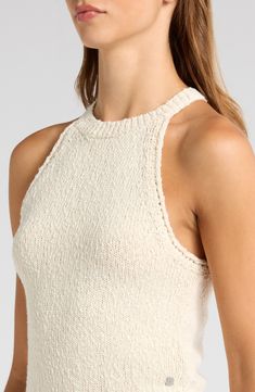 Slubbed yarn lends cozy softness to this cotton-blend top complete with ribbed trim. 17 1/2" center front length (size Medium) Crewneck Sleeveless 62% cotton, 38% polyester Machine wash, dry flat Imported Cotton Textured Knit Tank Top For Layering, Textured Knit Cotton Tank Top For Layering, Sleeveless Ribbed Cotton Knit Top, Cozy Sleeveless Cotton Tops, Beige Knit Sleeveless Top, Knit Sleeveless Tank Top With Ribbed Neckline, Knit Tank Top With Ribbed Neckline, Textured Stretch Sleeveless Tops, Sleeveless Crochet Knit Top