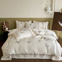 Butterfly Embroidered Ruffle Bedding Bundle White / Medium Flat Cottagecore Bedroom, Stylish Bedding, Romantic Ambiance, Pinterest Contest, Bathroom Size, Summer Blanket, Ruffle Bedding, Stylish Beds, Butterfly Embroidery