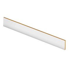 an image of a white and gold colored shelf with wood trim on the bottom,