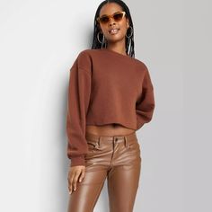 Women's Cropped Sweatshirt - Wild Fable™ : Target Cropped Zip Up Hoodie, Capsule Wardrobe Essentials, Cropped Zip Up, Fun Sweatshirts, Dress Bra, Fleece Sweatpants, Comfy Sweatshirt, Cropped Sweatshirt, Crop Top Sweater