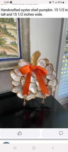 an orange ribbon is attached to a shell