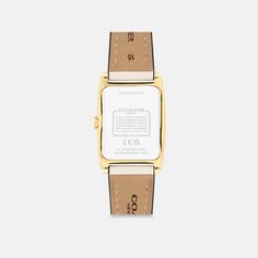 A distinctive stately design the minimalist Reese watch is an elevated choice for everyday. Finished with a leather strap the gold tone design features a satin dial detailed with a mix of numerical and stick markers. | Coach Reese Watch, 24 Mm X 35 Mm - Women's - Chalk Everyday Watches With Leather Strap And Rectangular Dial, Everyday Watch With Leather Strap And Rectangular Dial, Yellow Gold Leather Watch With Metal Dial, Elegant Watches For Everyday Use With Rectangular Shape, Yellow Gold Watches With Metal Dial And Leather Strap, Modern Gold Watch With Leather Strap, Yellow Gold Watches With Metal Dial And Leather Band, Modern Gold Leather Watch Accessories, Luxury Watches With Rectangular Dial For Everyday Use